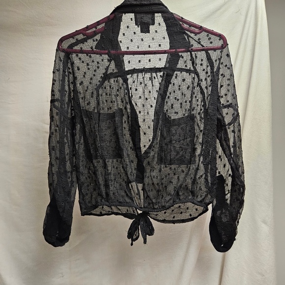 3for$25 Angie button down sheer polka dot collar shirt front tie small - Picture 1 of 4